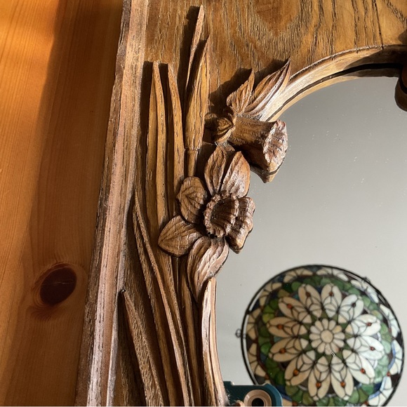 VINTAGE EINAR JOHANSEN WOOD CARVED MIRROR 1976 BUTTERFLY DAFFODIL BLUEBELLS - Picture 7 of 16